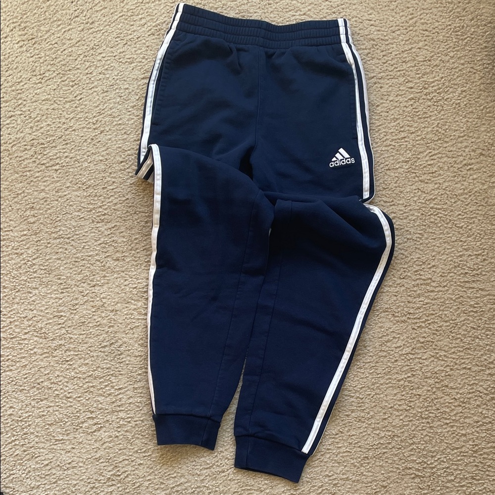 Adidas Kids Dark Blue Joggers with White Stripes